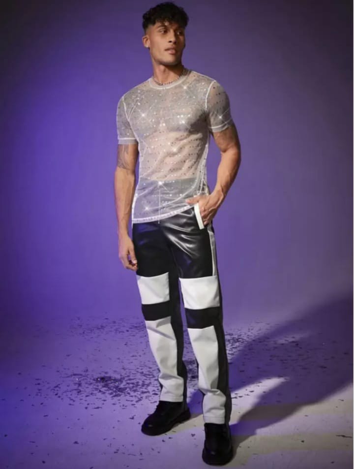 Men's Mesh Rhinestone Short Sleeve Tshirt